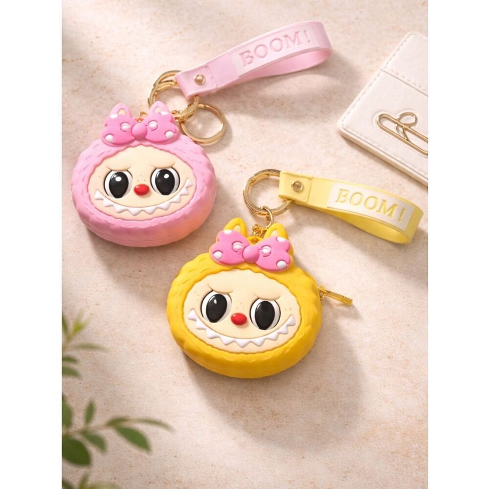 NWT Set of 2 Labubu Silicone Coin Holder Key Chain - Pink and Yellow